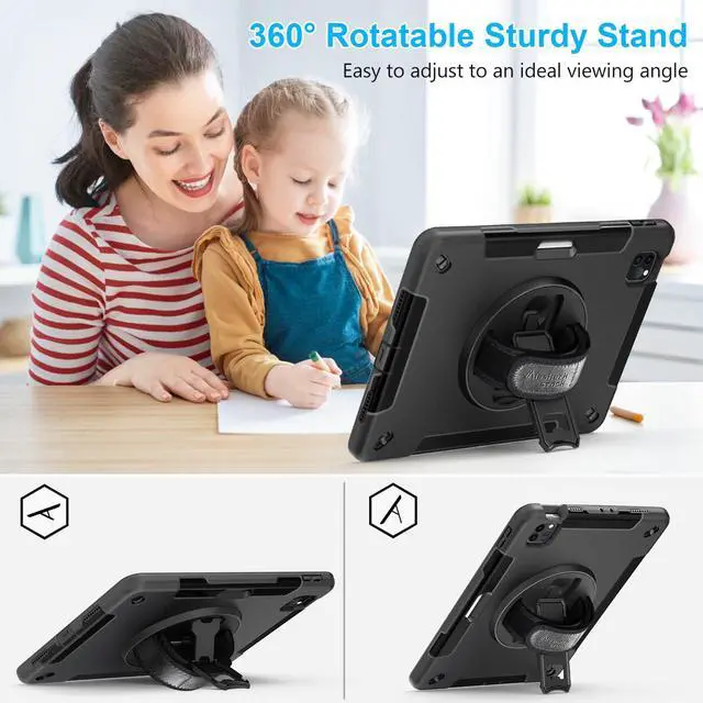 Alt view image 3 of 5 - Case for iPad Pro 11 Inch 2022/2021/ 2020/2018: Cover for iPad 11 Inch 4th/ 3rd/ 2nd/ 1st Generation with Screen Protector- Stand- Handle- Shoulder Strap- Pencil Holder Black
