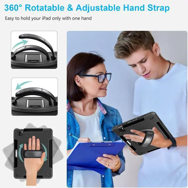 Alt view image 4 of 5 - Case for iPad Pro 11 Inch 2022/2021/ 2020/2018: Cover for iPad 11 Inch 4th/ 3rd/ 2nd/ 1st Generation with Screen Protector- Stand- Handle- Shoulder Strap- Pencil Holder Black