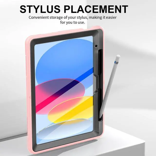 Alt view image 5 of 5 - Case for iPad 10th Generation 2022:Miesherk Stock Military Grade Shockproof Rugged Case for iPad 10th Gen 10.9'' W/Screen Protector,Rotate Stand,Handle,Shoulder Strap,Pen Holder (Black Pink)