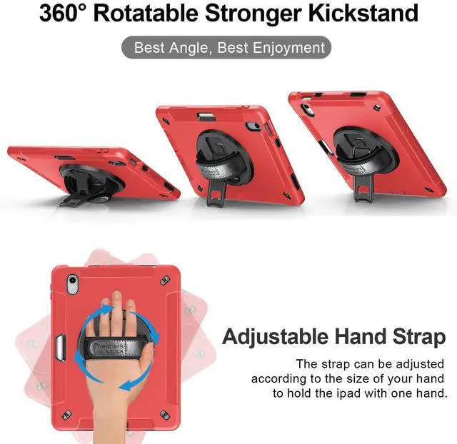 Alt view image 3 of 5 - Case for iPad 10th Generation 2022:Miesherk Stock Military Grade Shockproof Rugged Case for iPad 10th Gen 10.9'' W/Screen Protector,Rotate Stand,Handle,Shoulder Strap,Pen Holder (Black Red)