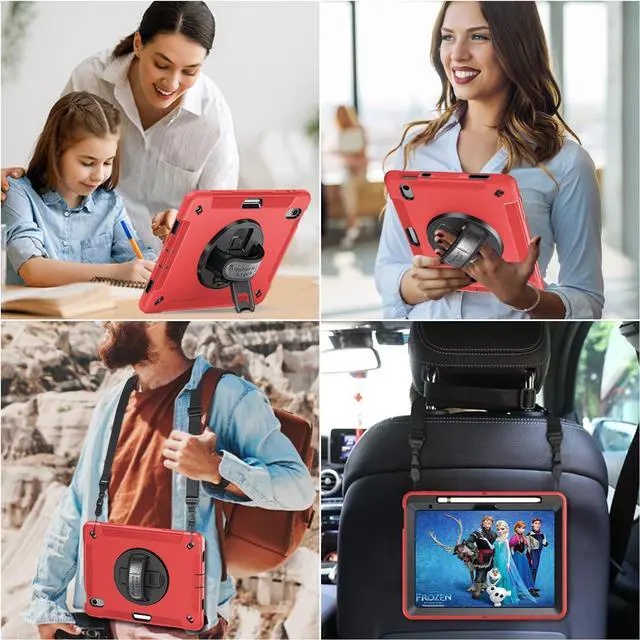 Alt view image 4 of 5 - Case for iPad 10th Generation 2022:Miesherk Stock Military Grade Shockproof Rugged Case for iPad 10th Gen 10.9'' W/Screen Protector,Rotate Stand,Handle,Shoulder Strap,Pen Holder (Black Red)