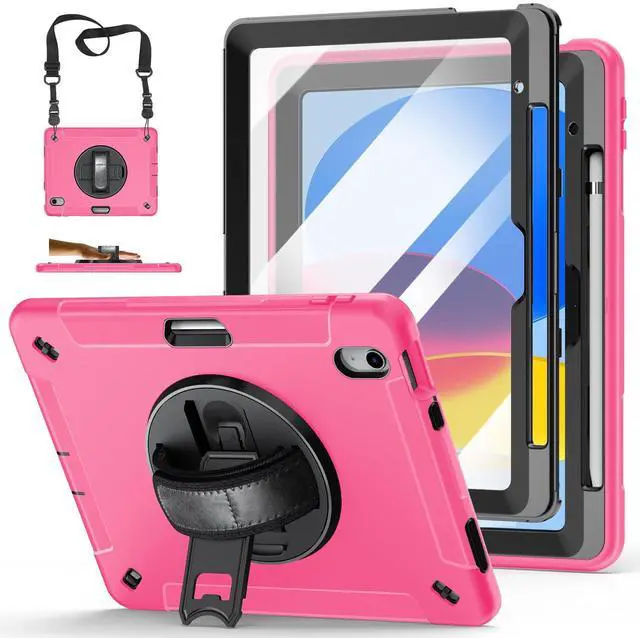 Main image of Case for iPad 10th Generation 2022:Miesherk Stock Military Grade Shockproof Rugged Case for iPad 10th Gen 10.9'' W/Screen Protector,Rotate Stand,Handle,Shoulder Strap,Pen Holder (Light Pink)