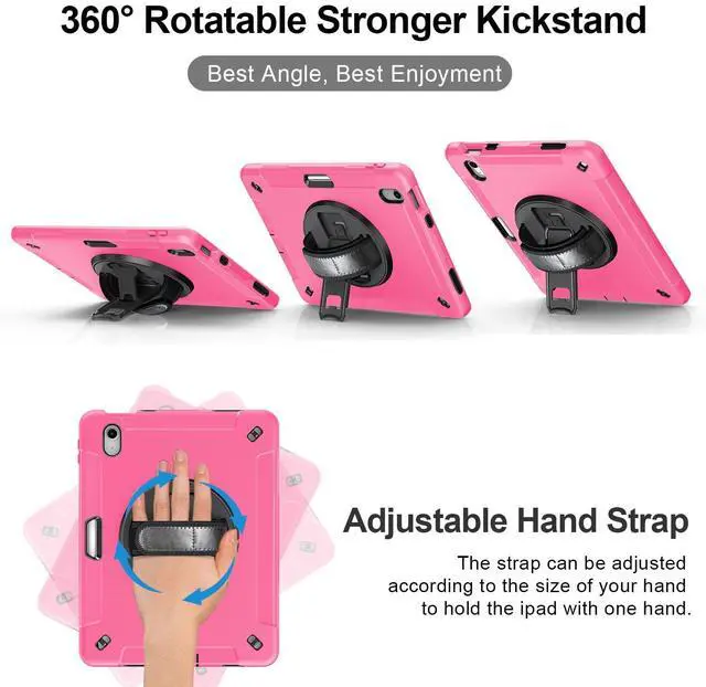 Alt view image 3 of 5 - Case for iPad 10th Generation 2022:Miesherk Stock Military Grade Shockproof Rugged Case for iPad 10th Gen 10.9'' W/Screen Protector,Rotate Stand,Handle,Shoulder Strap,Pen Holder (Light Pink)