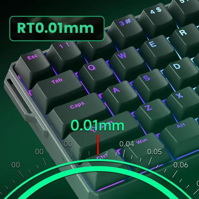Alt view image 4 of 5 - MONSGEEK FUN60 Ultra Rapid Trigger Gaming Keyboard 8k Magnetic Switch TMR Aluminum Wired Keyboard 60% Black Shine-Through MagMech, Glare Magnetic Switch