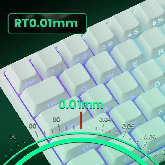 Alt view image 5 of 5 - MONSGEEK FUN60 Pro Rapid Trigger Gaming Keyboard 8k SP Magnetic Switch HE Keyboard Multi-Modes Wireless 60% White Shine-Through (Glare Magnetic Switch)