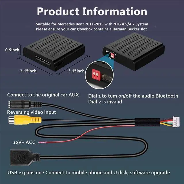 Alt view image 5 of 5 - Wireless Android Auto Receiver for Mercedes Benz A/B/C/E/CLA/GLA/CLS/GLK/ML/GL/SLK 2011-2015 Wireless CarPlay Android Auto for Benz NTG 4.5/4.7 System with Bluetooth, Mirror Link, Camera, USB