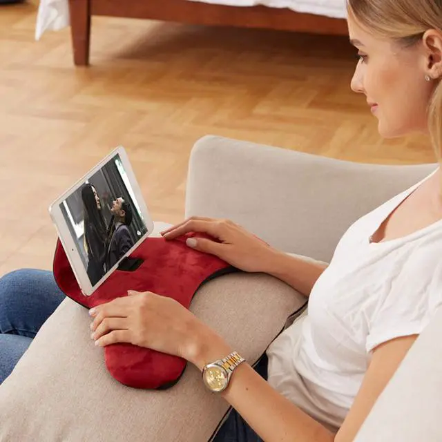 Alt view image 3 of 5 - Soft Pillow for ipads, Multi-Angle Phones&Tablets Pillow Lap Cushion Stand, Universal ipad Tablet Reading Stand Pillow Holder as Gift Idea for ipads, Tablets, EReaders, Smartphones, Magazines(Brown)