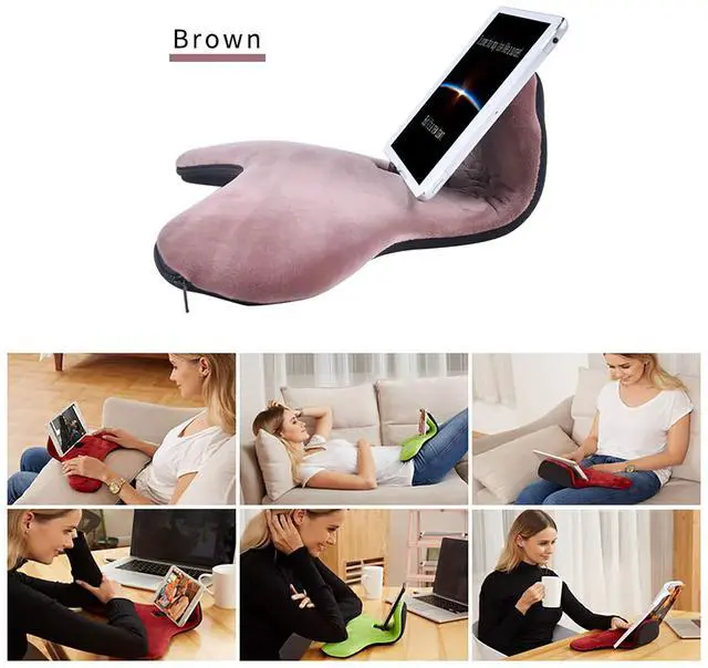 Alt view image 5 of 5 - Soft Pillow for ipads, Multi-Angle Phones&Tablets Pillow Lap Cushion Stand, Universal ipad Tablet Reading Stand Pillow Holder as Gift Idea for ipads, Tablets, EReaders, Smartphones, Magazines(Brown)