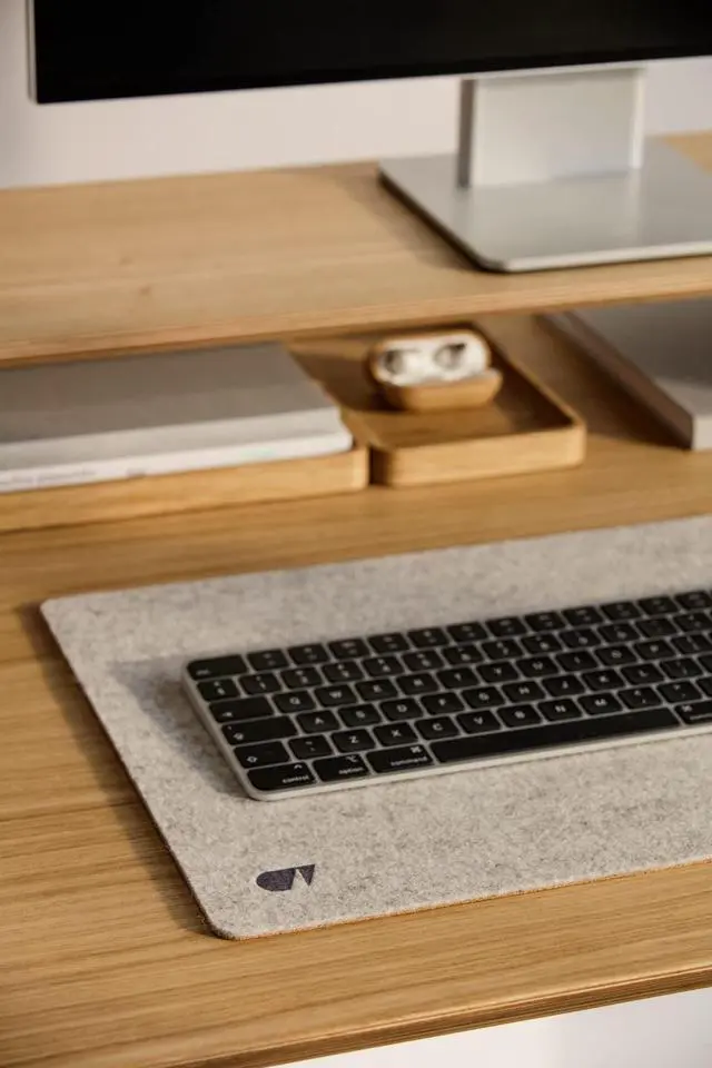 Alt view image 5 of 5 - Oakywood Craft 100% Merino Wool Felt & Cork Desk mat - Sustainable, Handmade Wool Felt Desk pad with Cork Base for Comfort and Stability - 100% Merino Wool & Cork - Grey 62x30cm (24.41x11,8 in)
