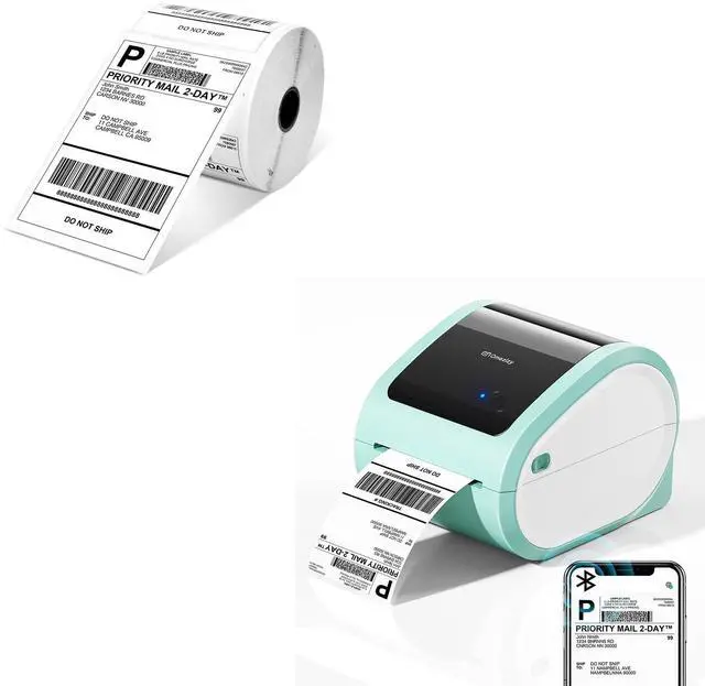 Main image of Omezizy D520BT Bluetooth Shipping Label Printer and 1 Roll Thermal Labels, Wireless Thermal Label Printer for Small Business, Thermal Printer for Shipping Labels, Green