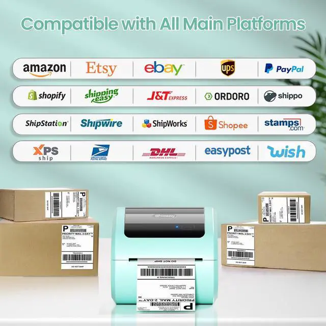 Alt view image 5 of 5 - Omezizy D520BT Bluetooth Shipping Label Printer and 1 Roll Thermal Labels, Wireless Thermal Label Printer for Small Business, Thermal Printer for Shipping Labels, Green