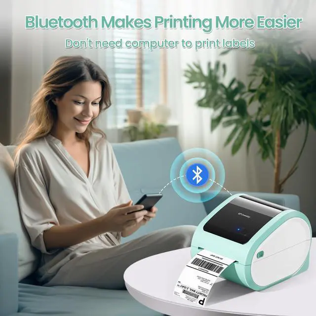 Alt view image 3 of 5 - Omezizy D520BT Bluetooth Shipping Label Printer and 1 Roll Thermal Labels, Wireless Thermal Label Printer for Small Business, Thermal Printer for Shipping Labels, Green
