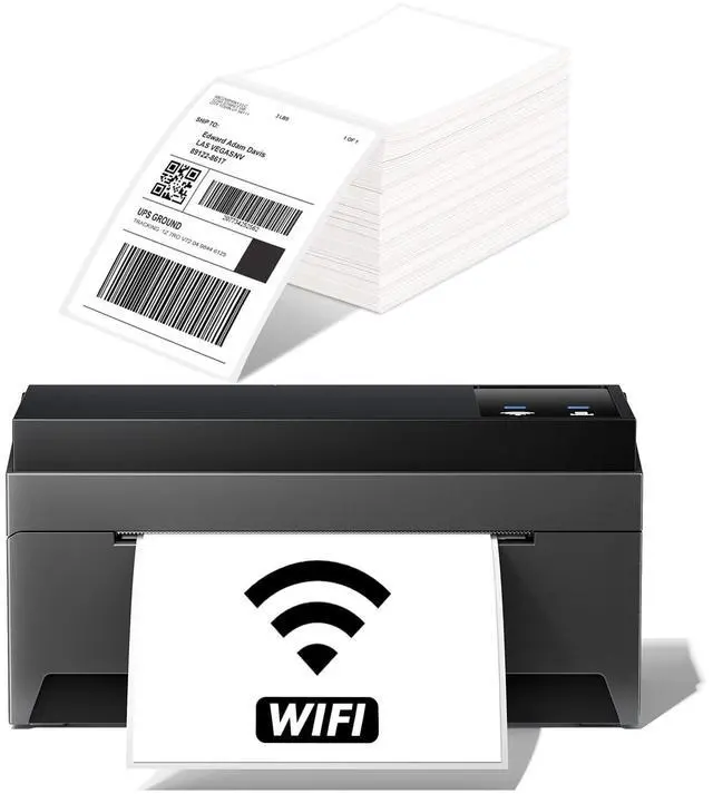 Main image of Phomemo WiFi Thermal Label Printer with 500 PCS White 4"x6" Fan-Fold Labels for Shipping Packages