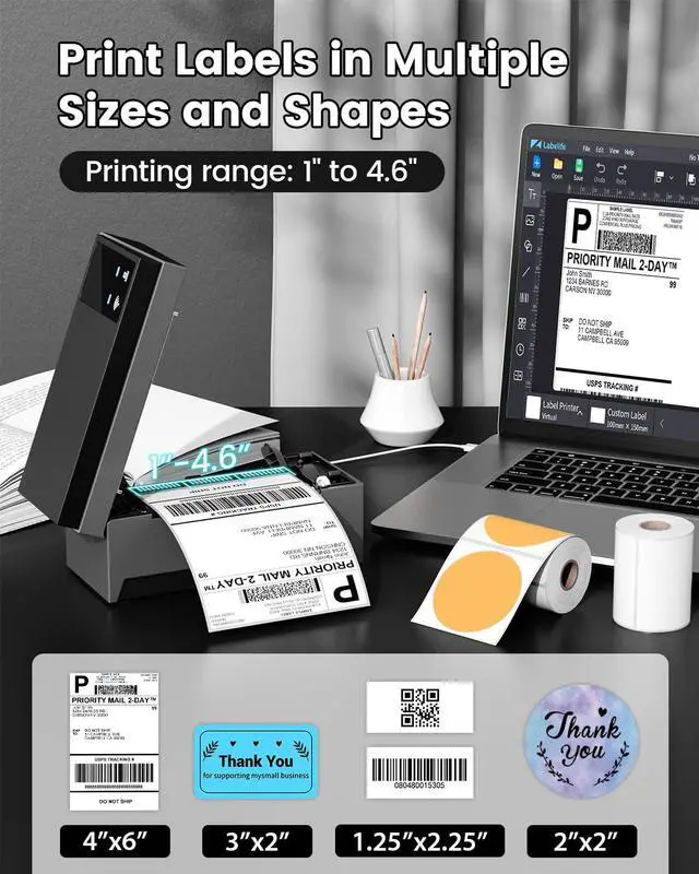 Alt view image 3 of 5 - Phomemo WiFi Thermal Label Printer with 500 PCS White 4"x6" Fan-Fold Labels for Shipping Packages
