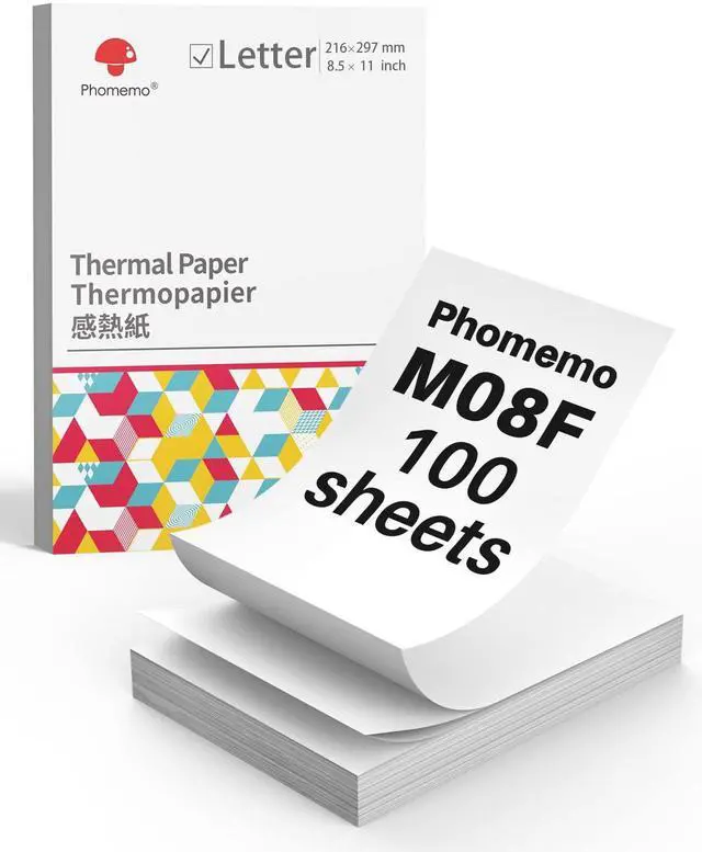 Alt view image 3 of 5 - Phomemo M834 (Upgraded) Portable Printer & Folding Thermal Paper 8.5 x 11 Inch 100 Sheets, Compatible with iOS, Android & PC, Inkless Mobile Printer for Travel, Office, School