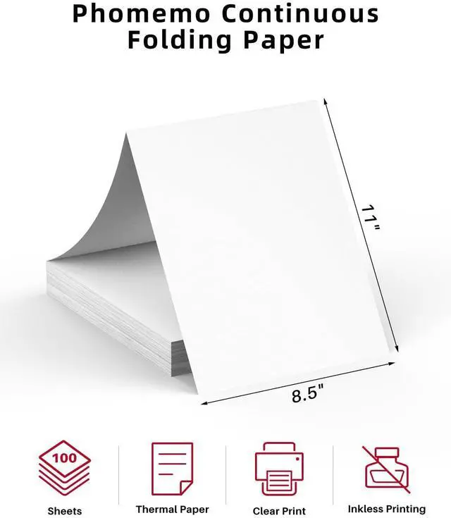 Alt view image 5 of 5 - Phomemo M834 (Upgraded) Portable Printer & Folding Thermal Paper 8.5 x 11 Inch 100 Sheets, Compatible with iOS, Android & PC, Inkless Mobile Printer for Travel, Office, School