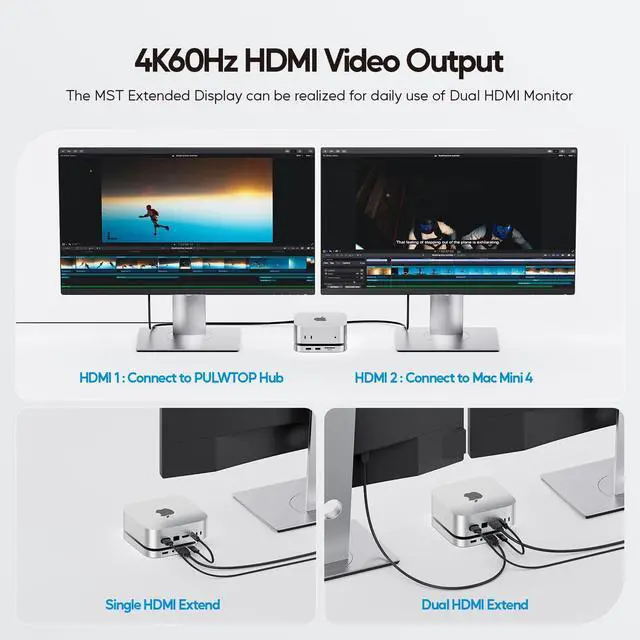 Alt view image 5 of 5 - PULWTOP Mac Mini M4 Hub Stand with M.2 SSD Enclosure, 9-in-1 Mac Mini M4 Dock Mount with HDMI 4K 60Hz, 3 x USB A 2.0, SD/TF 3.0, 3.5mm Audio/Mic, USB C Hub Accesorios for Mac Mini 2024 M4 Pro