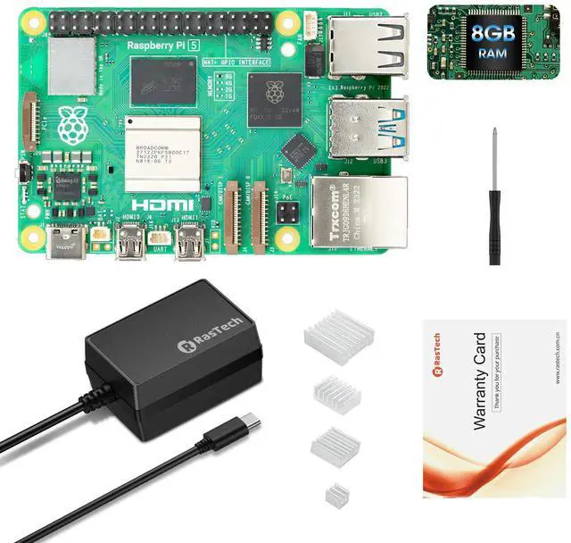 Main image of RasTech Raspberry Pi 5 Kit 8GB RAM with 27W PD Power Supply 5.1V5A,Heat Sinks and Raspberry Pi 5 8GB Board Included