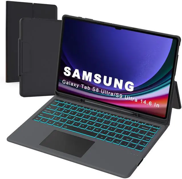Main image of for 14.6 inch Samsung Galaxy Tab S9 Ultra /S8 Ultra/S10 Ultra Case with Keyboard - Folio Tablet Book Cover with Touchpad - 7 Color Backlit Keyboard Case with S Pen Holder for 14.6" Tab S8/S9/S10 Ultra