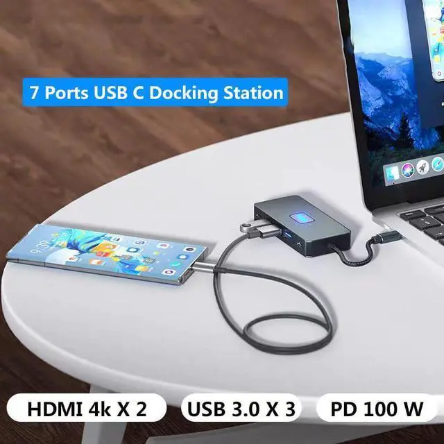 Alt view image 2 of 4 - 7 Ports USB C Docking Station Dual 4k HDMI Monitor Adapter, USB C 3.0 HUB, PD 100 W Fast Charging Adapter, USB C Dock for MacBook Air/Pro,Pad and More