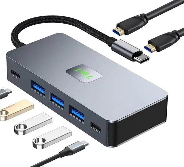 Main image of 7 Ports USB C Docking Station Dual 4k HDMI Monitor Adapter, USB C 3.0 HUB, PD 100 W Fast Charging Adapter, USB C Dock for MacBook Air/Pro,Pad and More