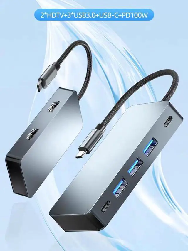 Alt view image 4 of 4 - 7 Ports USB C Docking Station Dual 4k HDMI Monitor Adapter, USB C 3.0 HUB, PD 100 W Fast Charging Adapter, USB C Dock for MacBook Air/Pro,Pad and More