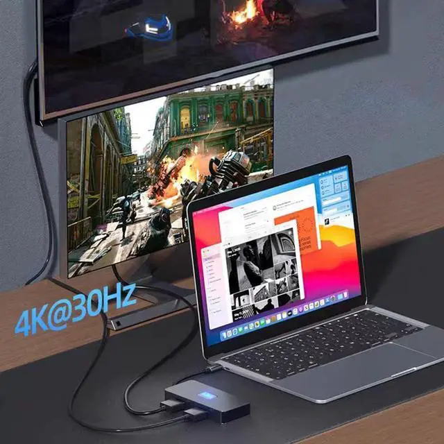 Alt view image 3 of 4 - 7 Ports USB C Docking Station Dual 4k HDMI Monitor Adapter, USB C 3.0 HUB, PD 100 W Fast Charging Adapter, USB C Dock for MacBook Air/Pro,Pad and More