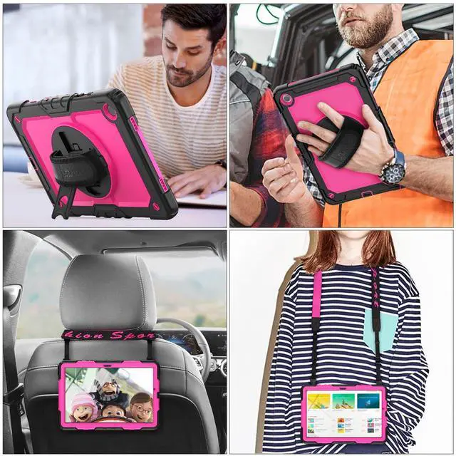 Alt view image 3 of 5 - SEYMAC stock Case for Samsung Galaxy Tab A8 10.5'', Full-Body Drop Protection Case with Screen Protector Pencil Holder [360deg Rotating Hand Strap] &Stand, Pink+Black