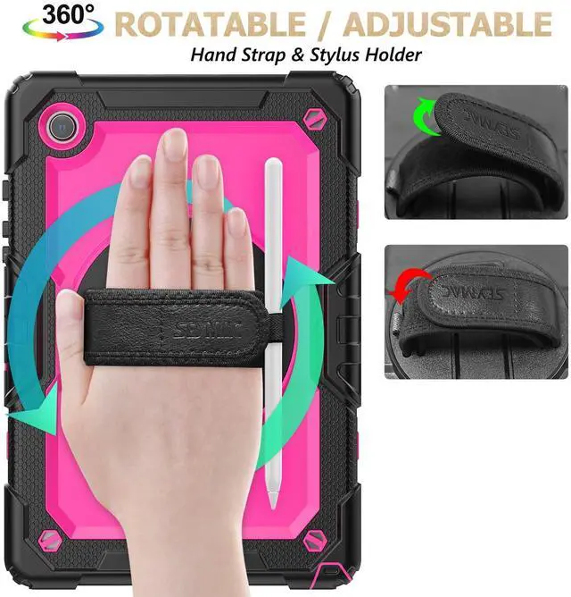 Alt view image 4 of 5 - SEYMAC stock Case for Samsung Galaxy Tab A8 10.5'', Full-Body Drop Protection Case with Screen Protector Pencil Holder [360deg Rotating Hand Strap] &Stand, Pink+Black