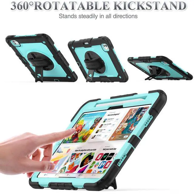 Alt view image 4 of 5 - SEYMAC stock Case for iPad Pro 11 inch Case 2024 (M4), Shockproof Protective with Pencil Holder, Screen Protector, 360deg Rotate Stand, Adjustable Hand Strap, Shoulder Strap, SkyBlue