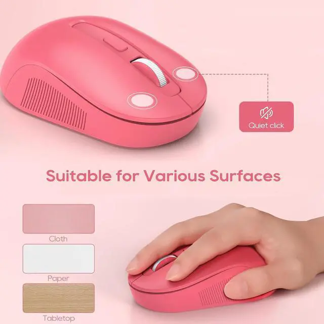 Alt view image 5 of 5 - Pink Wireless Keyboard Mouse and Purple Keyboard, Round Keycaps, Full-Size Retro Typewriter Keyboard with Detachable Wrist Rest, Sleep Mode & Tilt Legs, 2.4GHz Cordless Connection