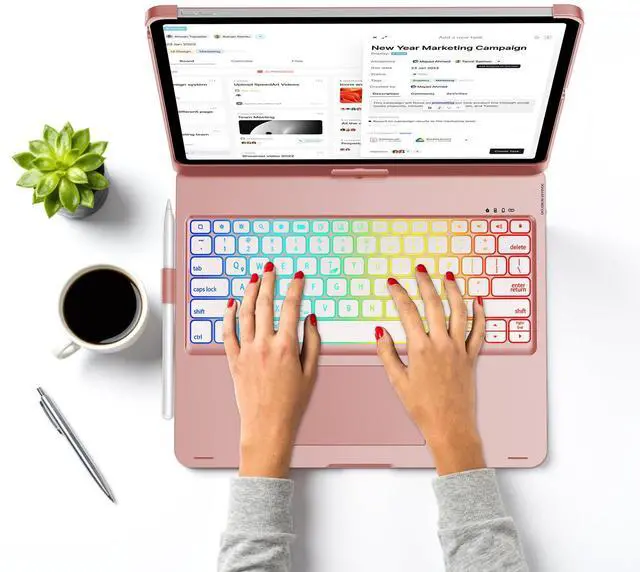 Alt view image 4 of 5 - Keyboard Case for iPad Pro 13-inch (M4) 2024, Touch Keyboard for iPad Pro 13 Case with Trackpad, 360degRotatable & 7 Colors Backlit Wireless Keyboard for iPad Pro M4 Cases with Pen Holder, Rose Gold