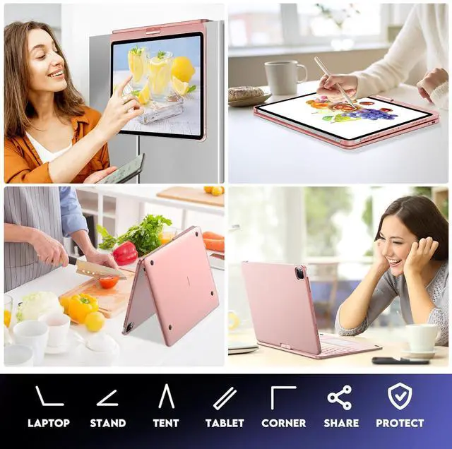 Alt view image 5 of 5 - Keyboard Case for iPad Pro 13-inch (M4) 2024, Touch Keyboard for iPad Pro 13 Case with Trackpad, 360degRotatable & 7 Colors Backlit Wireless Keyboard for iPad Pro M4 Cases with Pen Holder, Rose Gold