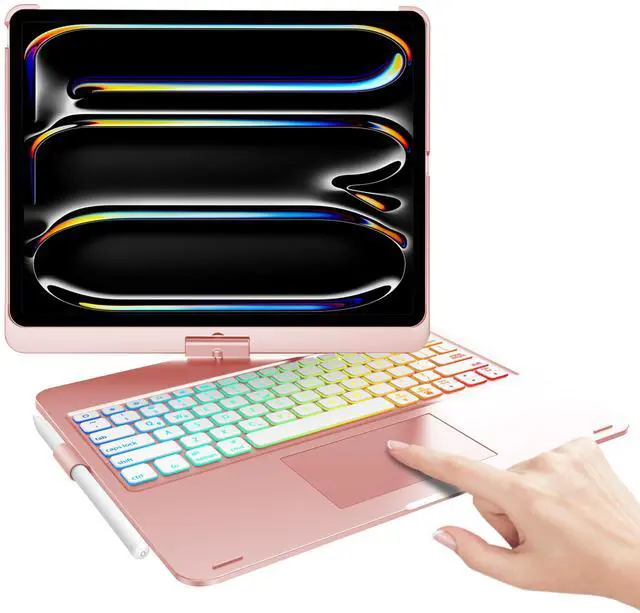 Main image of Keyboard Case for iPad Pro 13-inch (M4) 2024, Touch Keyboard for iPad Pro 13 Case with Trackpad, 360degRotatable & 7 Colors Backlit Wireless Keyboard for iPad Pro M4 Cases with Pen Holder, Rose Gold