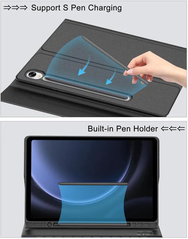 Alt view image 3 of 5 - Keyboard Case for Samsung Galaxy S9 FE Tablet, Galaxy Tab S9 11inch Case with Keyboard, Detachable Wireless Magnetic Keyboard for Samsung Tab S9FE 10.9inch 5G 2023, Smart Case with S Pen Holder, Black