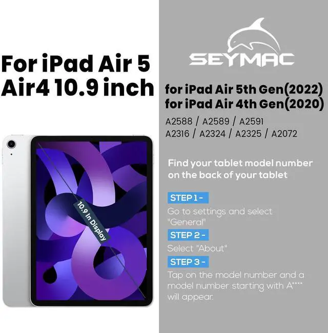 Alt view image 2 of 5 - SEYMAC for iPad Air 5th/ 4th Generation Case 10.9 Inch, Full-Body Shockproof Protective Case with Screen Protector, Rotating Stand/Handle/Shoulder Strap/Pencil Holder for iPad Air 5/ Air 4, Blue