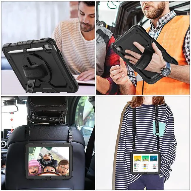Alt view image 4 of 5 - SEYMAC stock Case for iPad (A16) 11th/10th Generation 11''/10.9'' 2025/2022, Full-Body Drop Protection Case with Screen Protector &360deg Rotate Hand Strap/Stand, Black