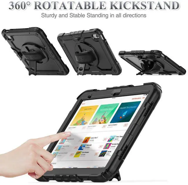 Alt view image 3 of 5 - SEYMAC stock Case for iPad (A16) 11th/10th Generation 11''/10.9'' 2025/2022, Full-Body Drop Protection Case with Screen Protector &360deg Rotate Hand Strap/Stand, Black