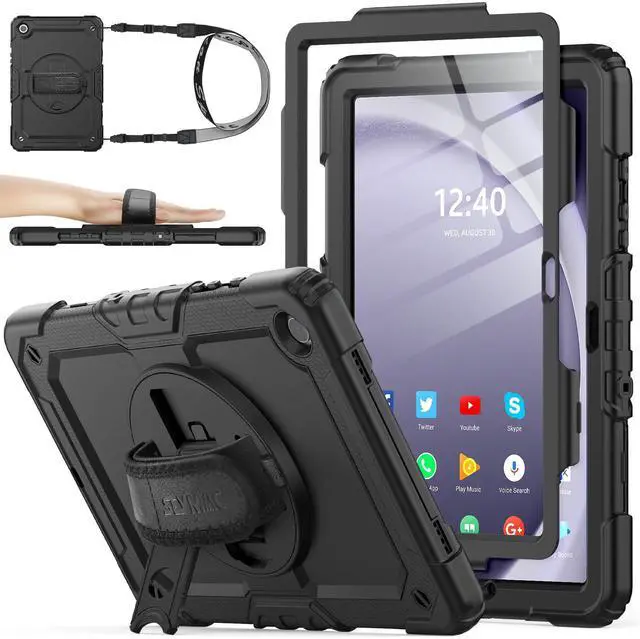 Main image of SEYMAC stock Case for Samsung Galaxy Tab A9+ Plus 11'', Full-Body Drop Protection Case with Screen Protector Pencil Holder [360deg Rotating Hand Strap] &Stand, Black