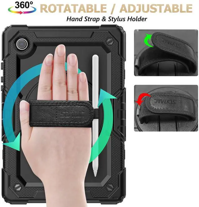 Alt view image 3 of 5 - SEYMAC stock Case for Samsung Galaxy Tab A9+ Plus 11'', Full-Body Drop Protection Case with Screen Protector Pencil Holder [360deg Rotating Hand Strap] &Stand, Black
