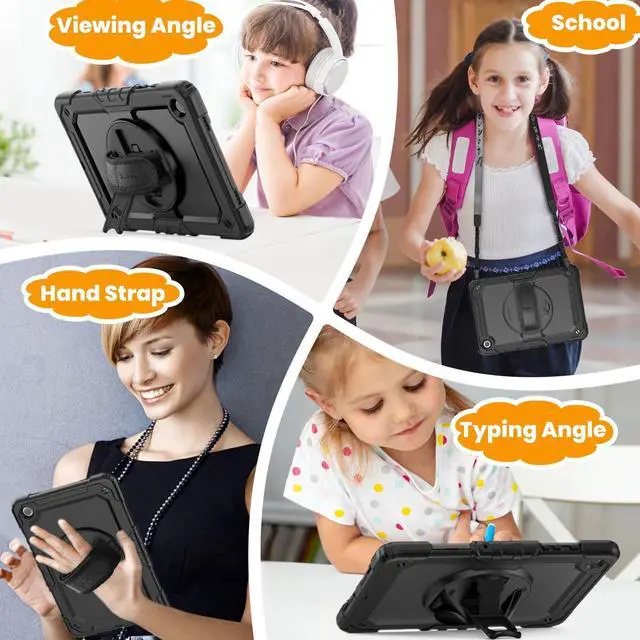 Alt view image 4 of 5 - SEYMAC stock Case for Samsung Galaxy Tab A9+ Plus 11'', Full-Body Drop Protection Case with Screen Protector Pencil Holder [360deg Rotating Hand Strap] &Stand, Black