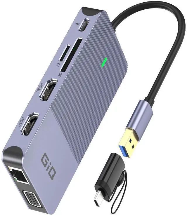 Main image of USB Docking Station GIQ USB C HUB USB 3.0 to Dual HDMI VGA Adapter Triple Display USB C Laptop Docking Station Dual Monitor HDMI Splitter Extender Compatible with MacBook M1 M2 USB Dock-Grey