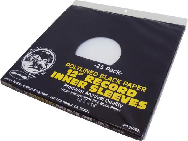 Alt view image 2 of 5 - (100) 12" Premium Black Polylined Record Inner Sleeves - Archival Quality, Heavyweight Paper & Plastic #12IABK