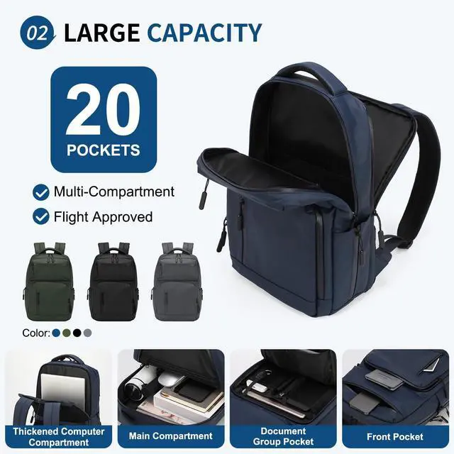 Alt view image 4 of 5 - SUIKIHUM Waterproof Laptop Backpack for Men & Women, Flight Approved Anti-Theft Daypack with 15.6-inch Laptop Sleeve (Blue)