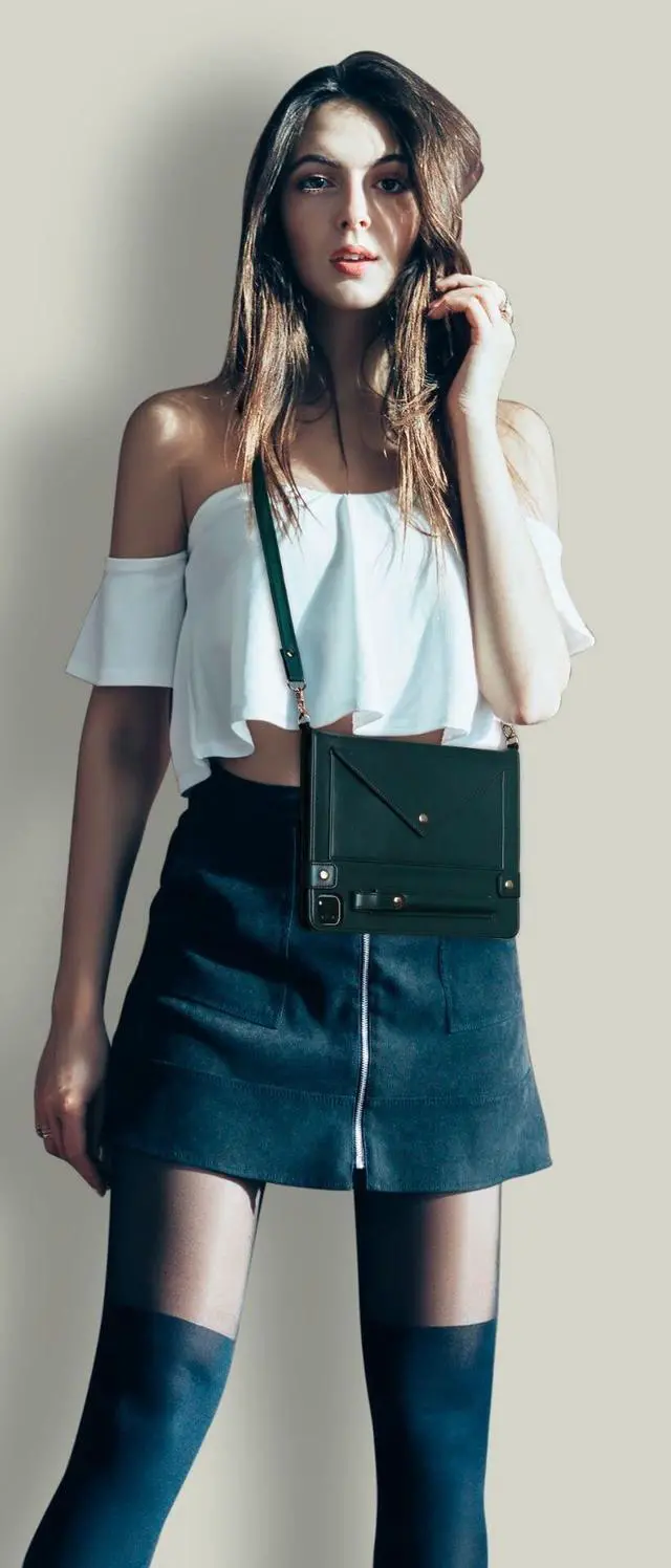 Alt view image 2 of 5 - Handbag Case for iPad 10.2"/iPad Pro 10.5/iPad Air3, Techcircle Folio Stand PU Leather Cover w/Hand Strap, Crossbody iPad Case with Pencil Holder Card Slots Envelope Pocket Wallet Case, Midnight Green