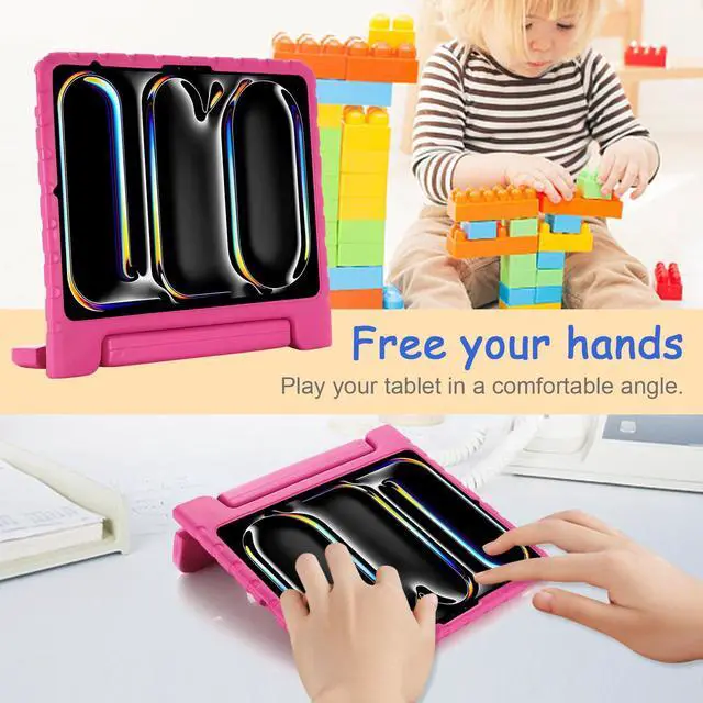 Alt view image 2 of 5 - Kids Case for iPad Pro 13" 2024 (M4) & iPad Air 13" 2024 (M2) Shockproof Case with Pencil Holder, Techcircle Handle Stand Lightweight EVA Foam Bumper Protective Rugged Child Proof Cover, Rose