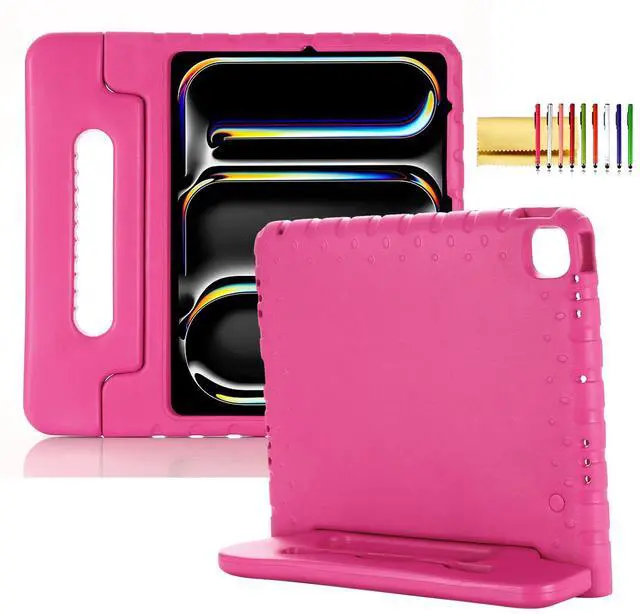 Main image of Kids Case for iPad Pro 13" 2024 (M4) & iPad Air 13" 2024 (M2) Shockproof Case with Pencil Holder, Techcircle Handle Stand Lightweight EVA Foam Bumper Protective Rugged Child Proof Cover, Rose