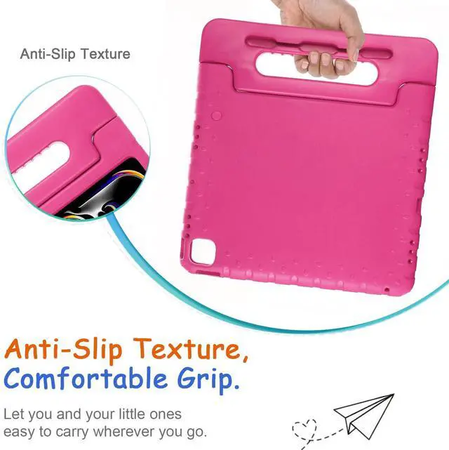 Alt view image 3 of 5 - Kids Case for iPad Pro 13" 2024 (M4) & iPad Air 13" 2024 (M2) Shockproof Case with Pencil Holder, Techcircle Handle Stand Lightweight EVA Foam Bumper Protective Rugged Child Proof Cover, Rose