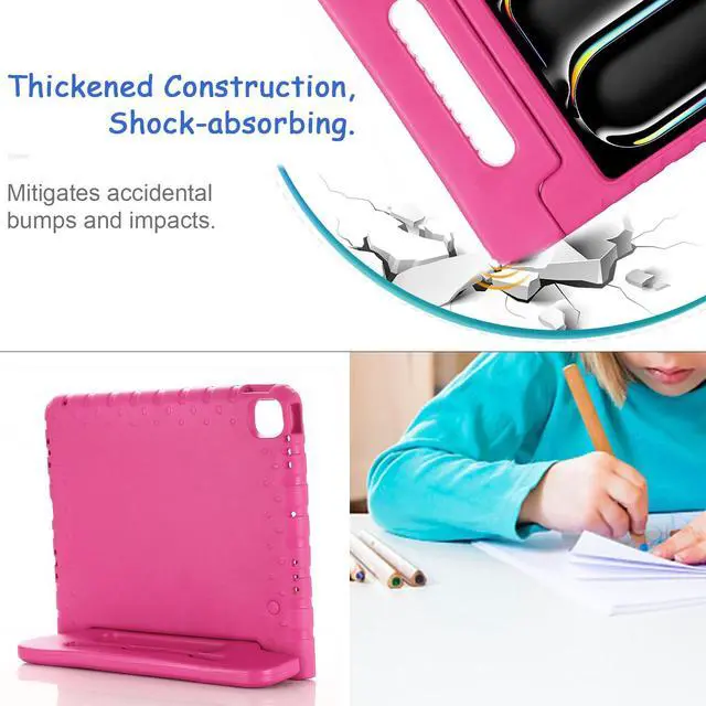Alt view image 5 of 5 - Kids Case for iPad Pro 13" 2024 (M4) & iPad Air 13" 2024 (M2) Shockproof Case with Pencil Holder, Techcircle Handle Stand Lightweight EVA Foam Bumper Protective Rugged Child Proof Cover, Rose