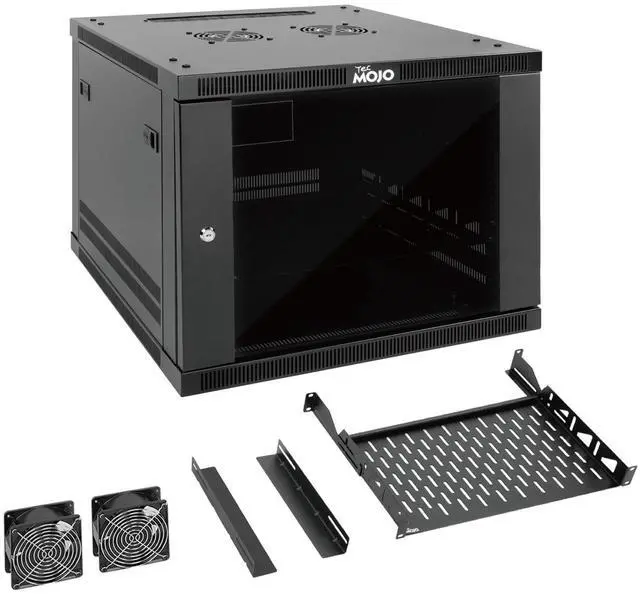 Main image of Tecmojo 9U Wall Mount Rack,9U Rack 17.7 Inch Depth,Hold Up to 176 Lbs,Enclosed Wall Mount Rack Kit for 19 Inch Network,Server and AV Gear,Glass Door(Elite Collection)